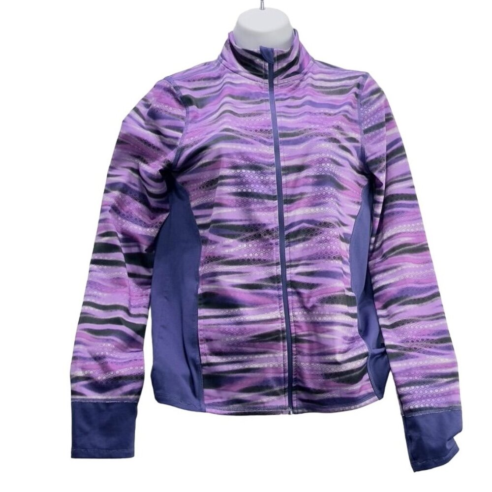 AVIA Top Sports Jacket Polyester Geometric Pattern Breathable Comfortable Fit Zi